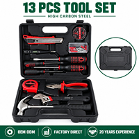 Kit d'outils de réparation domestique 13 pièces en acier à haute teneur en carbone, comprenant marteau, pinces, tournevis, clé à molette réglable, mètre ruban - Fabrication OEM