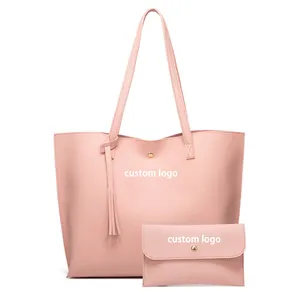 定制标志高品质粉色手提袋袋软素食皮包套装定制钱包和手袋