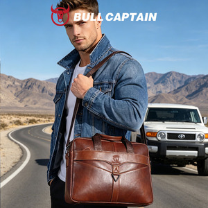 BULLCAPTIAN Men's Genuine Leather <b>Briefcase</b> Business Casual Commuting Bag Portable Crossbody Shoulder Bag 15.5-inch Laptop Bag - Product Image 2