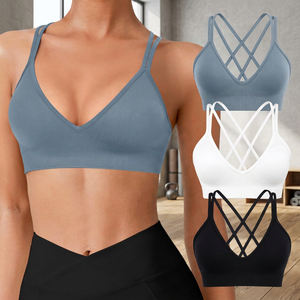 Paquete de 3 Sujetadores Deportivos Personalizados para Mujer, Sin Costuras, Soporte Medio, Escote en V Profundo, Sin Varillas, Almohadillas Extraíbles, Tirantes Cruzados, Transpirables - Product Image 4