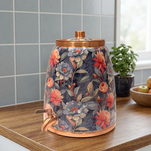 Distributeur d'eau chaude et froide en cuivre avec motif floral et robinet, réutilisable, garantie de 3 ans pour usage domestique - Product Image 4