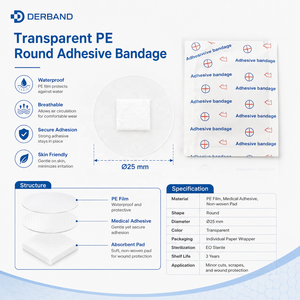DERBAND OEM Pansement adhésif rond transparent en PE 25mm Stérile EO Emballé individuellement Imperméable Pansement ponctuel Marque privée - Product Image 4