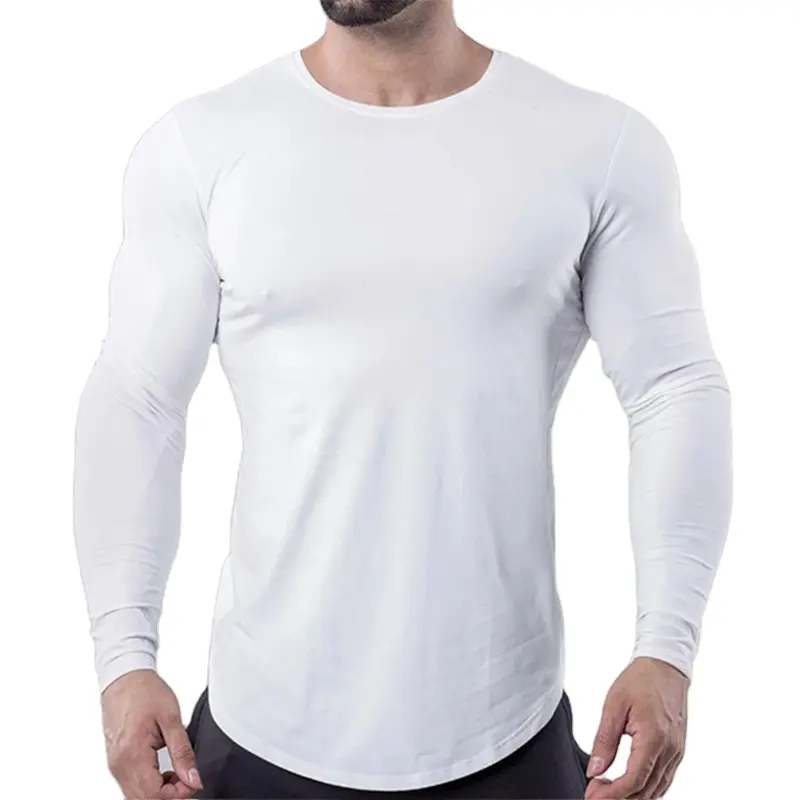 Camisa de poliéster de manga longa para homens, camiseta esportiva de tecido para academia, 2020
