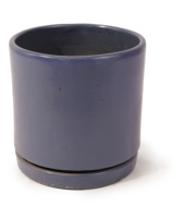 Set Pot Bunga Keramik Gaya Amerika Warna Biru Dongker Silindris Ramah Lingkungan dengan Lubang Drainase untuk Dalam dan Luar Ruangan