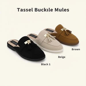 <span class=keywords><strong>Mules</strong></span> personnalisées Ca413-1 avec boucle en métal à franges, dessus en <span class=keywords><strong>daim</strong></span>/lin, semelle en caoutchouc, marché américain, noir/<span class=keywords><strong>beige</strong></span>/marron - Product Image 6
