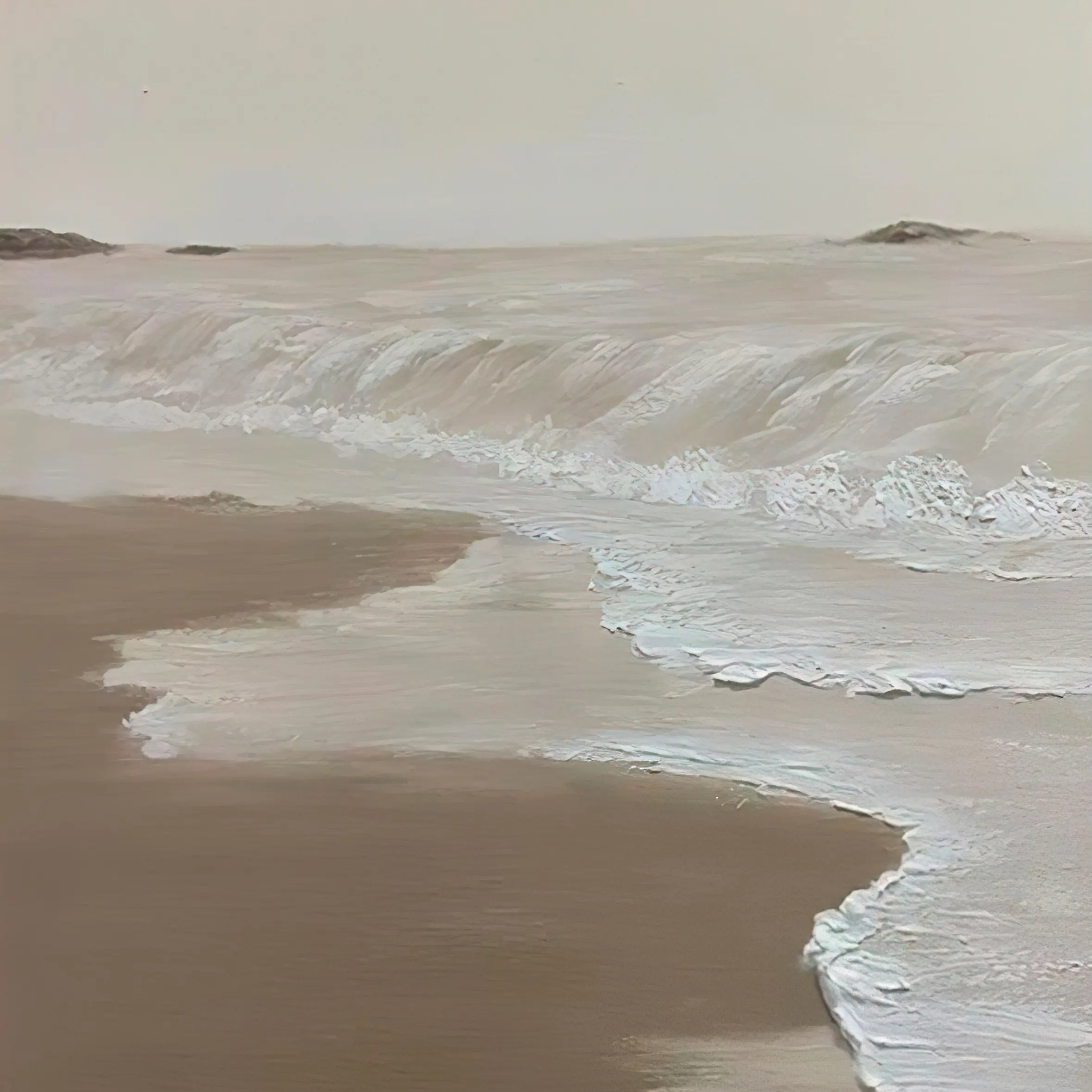 Lukisan pemandangan laut Modern gelombang pantai warna bumi dilukis tangan 3D bertekstur abstrak seni dinding dekorasi rumah