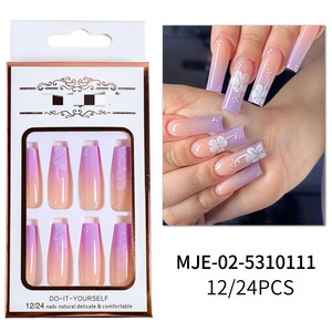 Uñas postizas de lujo de acrílico de alta calidad, estilo morado, 24 piezas, con punta francesa, para venta al por mayor, marca privada - Product Image 4