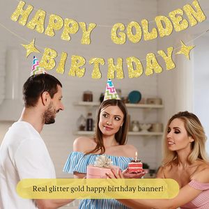 Pancarta y Letrero de Feliz Cumpleaños Dorado con Diseño de Estrella Dorada Brillante, Decoraciones de Cartón para Fiestas de Cumpleaños para Mujeres y Hombres - Product Image 5