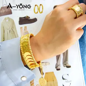 Ayong Jewelry Adjustable Jewelry Sets Bracelet Ring Set Women Arabic Coin Jewelry Gold Plated Bracelet For Women