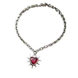 Collier Cœur d'épines, chaîne en alliage, pendentif rouge rubis, bijoux gothiques tendance pour femmes, été 2024 - Product Image 4