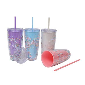 Vasos de Plástico Transparentes con Puntos de Colores, 26 oz, Personalizados al por Mayor, Delicados, Reutilizables, de Doble Pared, con Tapa - Product Image 4
