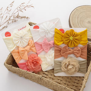 مجموعة من 3 قطع من عصابات الرأس النايلون للأطفال بالجملة، ربطات شعر كبيرة ناعمة للمواليد الجدد، إكسسوارات شعر لطيفة للأطفال - Product Image 1