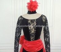 Robe de bal pour fille, robe de danse lyrique et latine, robe de compétition, Vestidos De Baile, dentelle noire, manches longues, justaucorps de gymnastique, robe rouge au genou