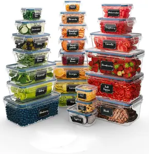 24件式保鲜盒是一个塑料容器，用于密封餐具室和厨房组织的午餐盒