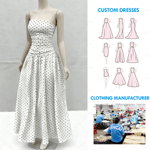 Robe longue élégante à pois pour femme, personnalisable, avec taille froncée et plissée, idéale pour les occasions décontractées, quotidiennes ou les vacances d'été. - Product Image 1