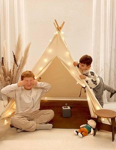 Tente Camping Pour Enfant 3-8ans -Triangular Cartoon Teepee Copertura Corda Indoor Canvas Game House para niños Sleepover - Product Image 1