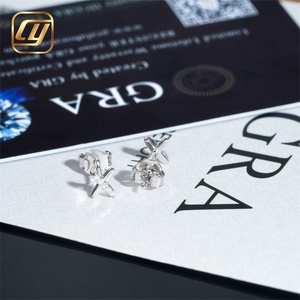 Boucles d'oreilles clous en argent sterling S925 en forme de X, serties de moissanite et de diamants VVS, avec fermoir à vis, bijoux pour femme - Product Image 4