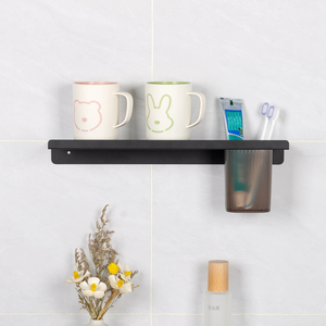 Estante de almacenamiento colgante de Metal montado en la pared del baño, estantes flotantes de pared con taza para cepillo de dientes - Product Image 5