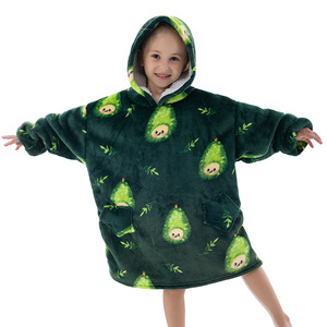 Sherpa di flanella indossabile coperta con cappuccio felpa all'ingrosso personalizzato di lusso per l'inverno Super morbido spesso oversize in pile per bambini - Product Image 4