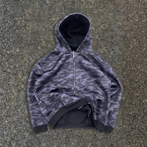 Sweat à capuche pour homme en molleton français vintage du fabricant, lourd, fermeture éclair, camouflage, 100% coton, XL, capuche, appliqué, lavage à l'acide - Product Image 1