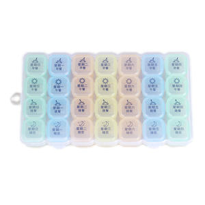 Pastillero de Plástico de 28 Compartimentos con Instrucciones en Chino, Diseño Portátil para Almacenamiento de Medicamentos para una Semana - Product Image 1