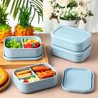 Boîte à lunch bento en silicone pour enfants 700 ml, réutilisable, micro-ondable, chauffable, sans BPA, hermétique, anti-fuite, 3 compartiments, qualité alimentaire
