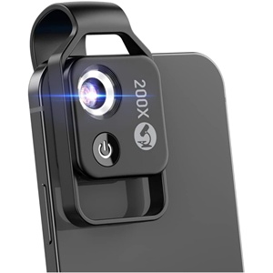 Objectif d'appareil photo mobile NOVISON le plus vendu, zoom 200x, microscope macro, lumière d'appoint rechargeable, verre optique, aluminium, compatible - Product Image 1