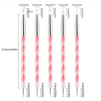 Lot de 5 stylos à ongles en silicone acrylique à double embout pour nail art, outils de pointillage en acier inoxydable, stylos de marbrage et de peinture