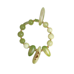 Fashion <b>Beaded</b> <b>Bracelet</b> Green Agate <b>Gold</b> Plated Seahorse Charm Stretchable Jewelry - Product Image 2