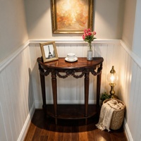 Table console étroite vintage en noyer sculpté à motifs floraux, 2 niveaux, demi-lune, 31,5 pouces, pour entrée, salon, ou derrière le canapé