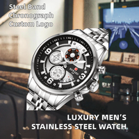 Montre analogique à quartz chronographe de luxe pour homme, boîtier en alliage, verre Hardlex, aiguilles lumineuses, étanche, logo personnalisé