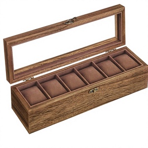 Boîte à montres en bois avec couvercle en verre, présentoir à montres doublé de velours, organisateur de rangement à 6 ou 12 emplacements pour cadeaux et vente au détail - Product Image 2