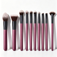 Kit de pinceaux de maquillage professionnels avec sac, 10 pièces/ensemble, poils en nylon, manche en bois, virole en aluminium, pochette de voyage cosmétique portable