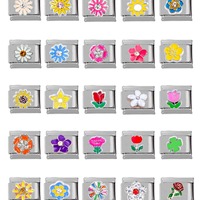 Bracelet italien tendance avec breloques en forme de tournesol, de marguerite et de rose en acier inoxydable, breloques à lien faits à la main, breloques italiennes pour bracelet DIY