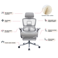 Réglable en hauteur, 360 °   Chaise de bureau ergonomique pivotante et mobile, chaise de direction en maille avec roulettes, appui-tête en latex pour les managers
