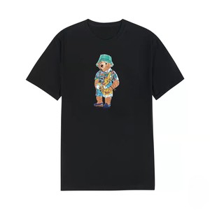 T-shirt décontracté en coton à col rond pour fille, 100 % tricoté, imprimé ours de créateur de haute qualité, tissu de 240 grammes, vêtements personnalisés en gros - Product Image 3