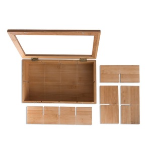 Caja de almacenamiento de té de bambú, rejilla rectangular de madera con tapa para aperitivos de té - Product Image 2