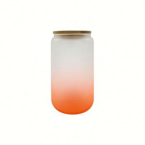 Gobelet en verre dépoli de 16 oz pour sublimation DIY, couleur dégradée, avec couvercle en bambou, pour bière et eau - Product Image 2