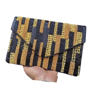 Hot Sale Women Beaded Evening Clutch <b>Bag</b> <b>Black</b> and Gold Geometric Pattern Party Chain for Wedding and Formal Event For Sale - Product Image 4