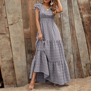 Abiti Lunghi Estivi da <span class=keywords><strong>Donna</strong></span> 2022 con Volant, Stile Bohémien da Spiaggia, Vestito Maxi in Chiffon Personalizzabile con Logo, Abiti Casual con Stampa Floreale <span class=keywords><strong>Boho</strong></span> - Product Image 4