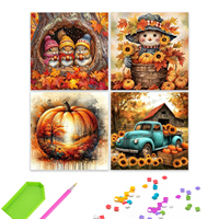 Lot de 4 kits de peinture diamant DIY pour adultes, art diamant 5D à poinçonnage complet, thème Ferme rustique d'automne pour Thanksgiving, pour décoration murale