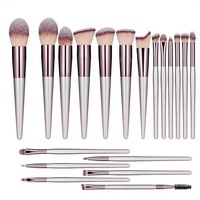 Set Rias Wajah Berkualitas Tinggi 18 Pcs Bulu Sintetis Premium Gagang Plastik Foundation Bedak Concealer Eyeshadow Blush Hitam