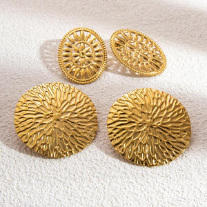 Fashion <b>Stud</b> Earrings Round Oval Flower Pattern 18K Gold <b>Titanium</b> Steel Geometric Design Elegant Jewelry for Women - Product Image 1