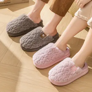 Custom Logo Wholesale Plush Warm Winter Cotton Slides Sandals Slippers For Womens Mens
