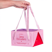 Boîte à gâteaux pop-out rose avec poignée, écologique et de qualité alimentaire, pour biscuits, bonbons, pâtisseries, restauration rapide, emballage en papier avec ruban