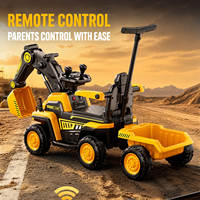 Excavatrice électrique pour enfants 6V 7Ah, véhicule pelleuse six roues télécommandé avec musique et audio, remorque détachable