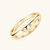 Bague de fiançailles Saint-Valentin en argent 925 plaqué or 18 carats avec diamant 1,5 mm et moissanite étoile sertie clos