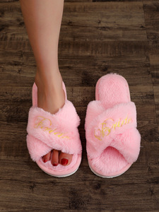 Pantoufles brodées en fourrure peluche pour femmes, antidérapantes, à bout ouvert, pour l'intérieur, collection printemps-automne, best-seller transfrontalier - Product Image 5