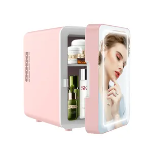 Miroir de maquillage 4L alimenté par batterie Mini réfrigérateur pour soins de la peau Rose Soins de la peau Stockage des cosmétiques Petits réfrigérateurs pour voiture d'hôtel