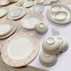 Juego de Vajilla de Porcelana Fina Europea de Lujo, 41 Piezas, Color Rosa, Plato para Postre, Gran Venta - Product Image 3